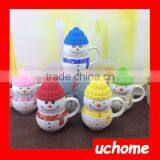 UCHOME Cute Creative Snowman Ceramic Cup Tea Milk Coffee Mug With Spoon & Lid thumbnail-1