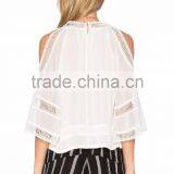 Hot Sale White Top With Lace Trim Details Cold Cool Shoulder Women Tops and Blouese thumbnail-3