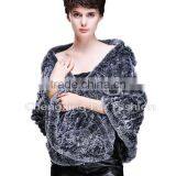 CX-B-74B European Women Fashion Chinchilla Printed Rex Fur Shawl thumbnail-4