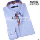 Oxford Plaids Placket Blue Solid Color Shirt for Men Contrast Color Button Down Design for Boy Fashionable Shirt thumbnail-1