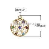 Zinc Based Alloy Yoga Healing Pendants Round Gold Plated Multicolor Rhinestone thumbnail-2