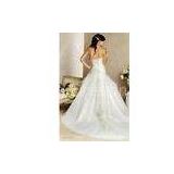 Embroidery Sweetheart Neckline with Chapel Train Satin Organza Backless Wedding Dresses