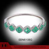 Glitzy Micro Pave CZ Cushion Cut Emerald 925 Silver Bangle thumbnail-1