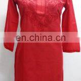 Indian Cotton Chicken Embroidered Casual Top Women Designer Dress Ethnic Shirt Lucknowi Tunic Wholesaler thumbnail-1