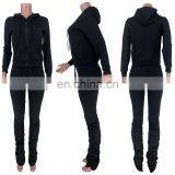 Custom Logo Women Knitted Zip up Hoodie and Stacked 2 Piece Stacked Legging Outfit Sets thumbnail-2