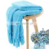 100%Polyester Soft Blue Chenille Blanket Throw With Fringe for Home Bed Sofa Couch Chair thumbnail-3