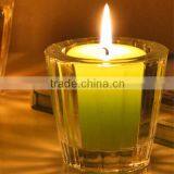 Hand Made Clear Glass Mug Shaped Thick Wall and Bottom Replacement Glass Candle Holder With Green and Orange Candles thumbnail-3