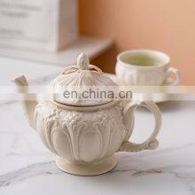 English Luxury Embossed European Style Ceramic Porcelain Tea and Coffee Cup Pot Gift Set thumbnail-5