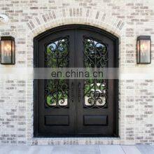 Used Double Glass Swing Entry Wrought Iron Door for Outdoors thumbnail-2