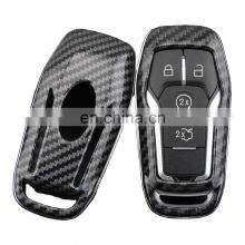 Keyless 4/5 Buttons Black Glossy Carbon Fiber Remote Key Shell Cover for Ford Fusion Mustang F150 Lincoln Smart Key Casing thumbnail-1