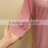 Ladies Fashion Lace Pink Chiffon Jewel Blouse thumbnail-2