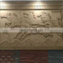 Natural Yellow Horse Sandstone Relief Handmade Sculpture thumbnail-2