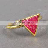 Golden Plated Metal Ring With Druzy Stone Cocktail Stacking Crystal Ring Quartz Gemstone Bezel Ring thumbnail-2