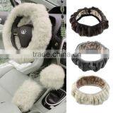 Charm Warm Long Wool Fur Plush Car Steering Wheel Cover Woolen Car Handbrake Accessory