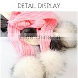 RRSC001D Genuine Raccoon Fur Pompom Scarf New Winter Thick White Acrylic Warm Striped Knitted Scarves Wool Shawl thumbnail-6