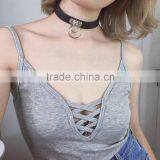 Fashion Handmade Punk Gothic Double O Shaped Metal Leather Button Jewelry Collar Choker Necklace thumbnail-2