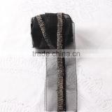 Cheap price width handmade black lace trimming with sew on beads chain