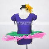 Kids Ballet Skirt, Short Sleeve Girls Camisole Ballet Tutu, Rainbow Stripe Princess Tutu Dress Kids Dancewear thumbnail-3
