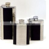 stainless steel alcohol flask with black leather