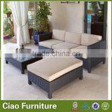 Black Wicker Outdoor Sofa Furniture I Shape Garden Sofa With Cushion thumbnail-1