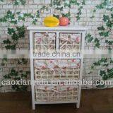 European Minimalist Garden Rattan Storage Cabinets Lockers Small White Wooden Storage Cabinet Wicker Drawers thumbnail-1