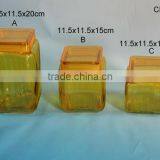 Beatiful Yellow Clear Square Empty Glass Jars With Plastic Lid thumbnail-1