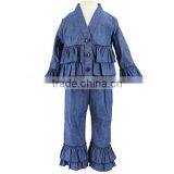 Spring Girls Fashion Denim Jeans Outwear Jacket Ruffle Overcoat Suit Pant Coat Children thumbnail-3