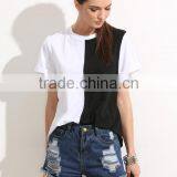 OEM Simple Black and White Block O Neck T Shirt for Women LC8293 thumbnail-3