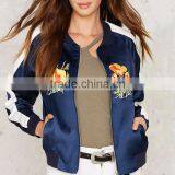 HAODUOYI Women Blue Winter Poppy Writer Bomber Jacket thumbnail-5