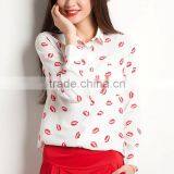 2015 Newest Hot Sell Best Summer Fashion Lip Prints t Shirt Ladies Blouse Designs Women Shirt With Long Sleeve thumbnail-1