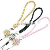 fashion crystal ball charm accessories, fashion leather rope for mobile phone, cell phone