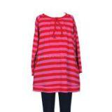 girl\\\'s/ children\\\'s round neck pink and red stripe top- tee/ T-shirt