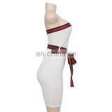 Women's Off The Shoulder Contrast Waist Belt WISH Hot Sell Summer New Backless Solid Party Wear Color Dress thumbnail-2