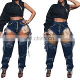 Tmustobe Slim Raise Hips Jeans Street Style Fashion Diamond Setting Pencil Pants Womans Sexy Ripped Tassel Denim Trousers