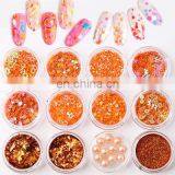 Orange Color Nail Glitter Kit Round Shape Nail Sequin Peal Flakes Glitter Powder Accessory for Nail Art