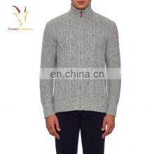 Men Cashmere Wool Turtle Neck Cable Cardigan thumbnail-2