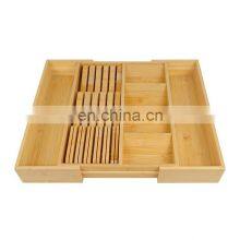Multifunctional Expandable Bamboo Kitchen Silverware Drawer Organizer Adjustable Utensil Cutlery Organizer Tray thumbnail-3