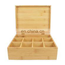 100% Bamboo Tea Box Chest Organizer 9 Storage Compartments Bamboo Storage Box thumbnail-4