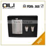 7oz Embossed Stainless Steel Hip Flask Cheap Cup Set Promotion