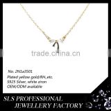 2015 Winter series latest design delicacy yellow gold plated 925 sterling silver diamond bowknot rhinestone necklace for gilrs