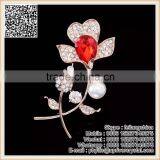 Antique Ruby Red Diamond Rhinestone Lillies Flower Brooch Pin thumbnail-1