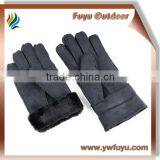 Black Winter Faux Leather Long Foldable Suede Gloves