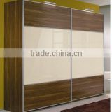 MDF UV lacquer and tempered painted glass inserted sliding door wardrobe