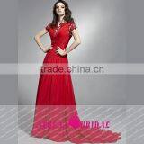 HT56 Hot Sale Elegant High Neck Short Sleeve Prom Gown Applique Beaded Floor Length A-line Vestido Vermelho