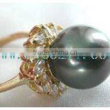 18K Gold Ring Diamond Ring and Seawater Pearl Ring thumbnail-1