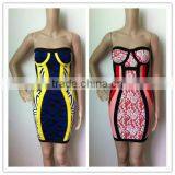 Jacquard Color Block Strapless Geometric Print Bodycon HL Sexy Women Mini Sling Party Tight Dress thumbnail-5
