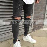 Custom Male Super Skinny Distressed Moto Biker Denim Pants Men High Stretch Ripped Trousers Zipped Tight Ankle Jeans 2017 thumbnail-2
