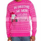 Men Pink Sweater Sitting Santa Claus Pattern Christmas Sweater Ugly thumbnail-1