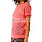 Custom Sexy Style o Neck Short Sleeve Mesh Knitted Sweater for Women thumbnail-3