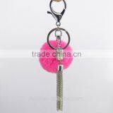 2017 Cute Rabbit Faux Fur Ball Key Chain Metal Tassel Fur Ball Keychain Bag Charms 115 thumbnail-1